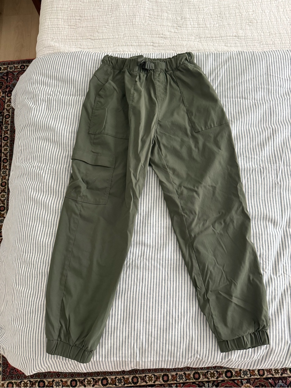 Prana Olive Green Cargo Joggers with Elastic Ankles